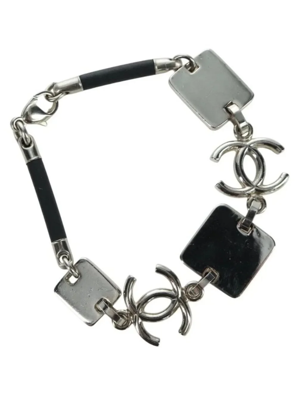 CHANEL COCO Mark Bracelet metal Silver CC Auth LNZ837V
